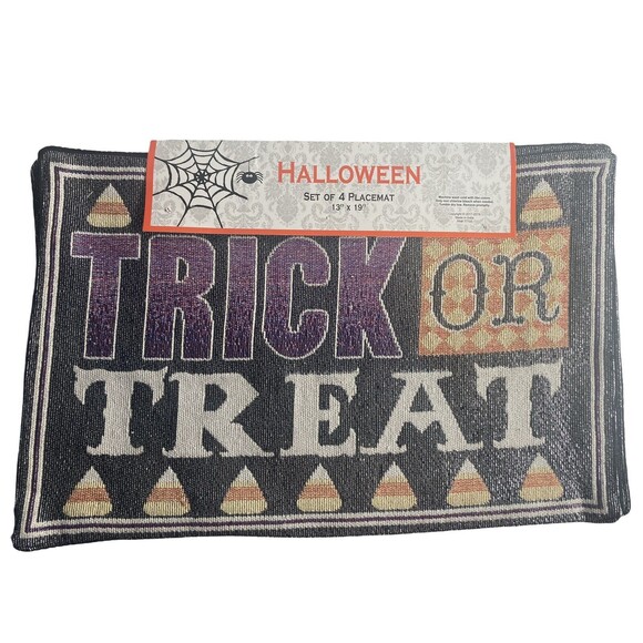 Halloween CANDY CORN Woven Placemats 13”x19” NEW 2017 Set of 4 "TRICK or TREAT" - Picture 3 of 4